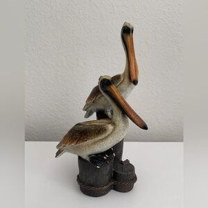 The Bridge Collection Resin Realistic Pelican Decor On Nautical Pilings - Costal